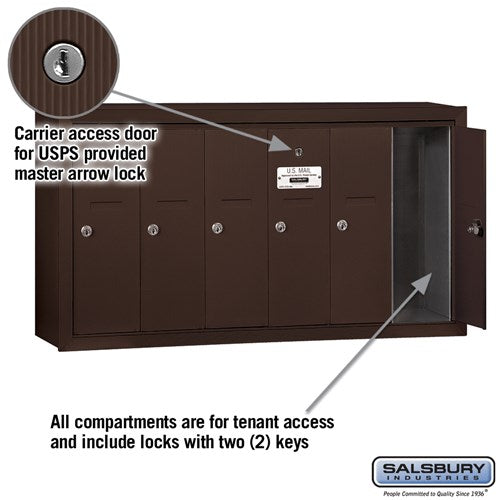 Bronze 6-Door Vertical Mailbox - Surface Mounted - USPS Approved