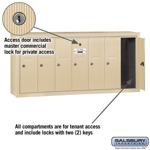 6-Door Sandstone Vertical Mailbox with Master Lock for Private Access