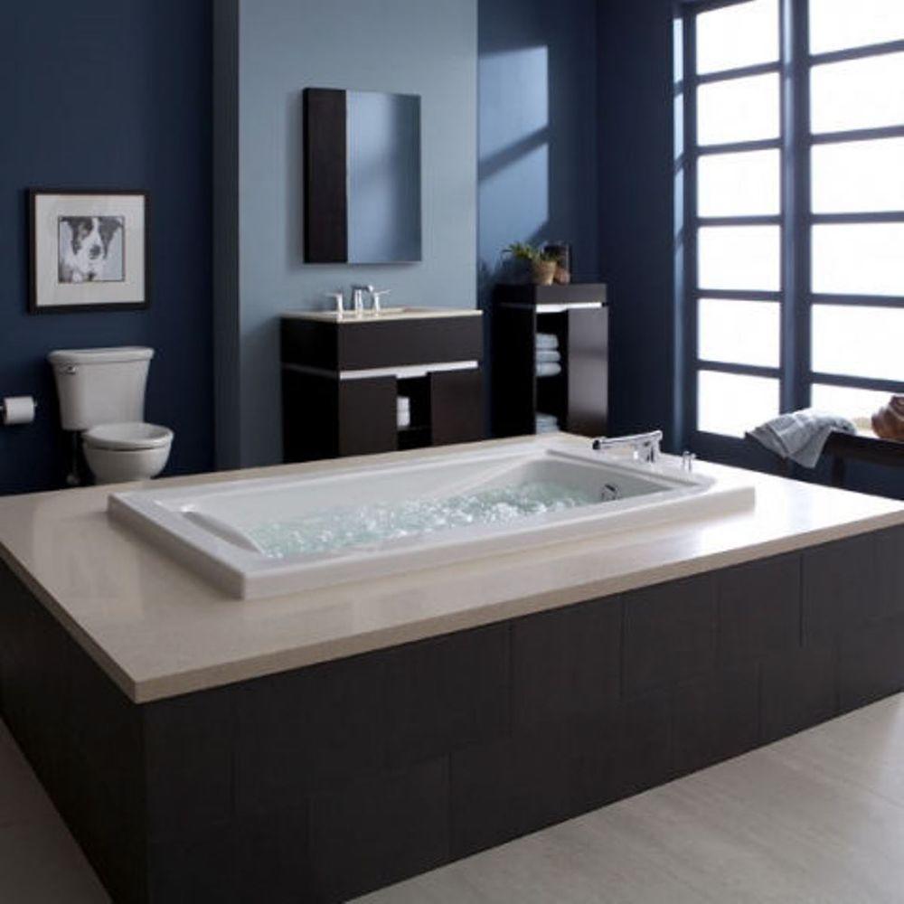Green Tea 60 in. x 36 in. Reversible Drain EcoSilent EverClean Whirlpool Tub in White - Super Arbor