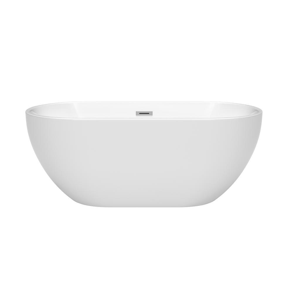Brooklyn 60 in. Acrylic Flatbottom Bathtub in White with Polished Chrome Trim - Super Arbor