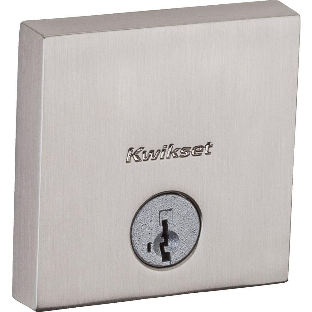 Downtown Low Profile Satin Nickel Square Single Cylinder Contemporary Deadbolt featuring SmartKey Security - Super Arbor