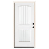 32 in. x 80 in. Premium 2-Panel Plank Primed White Steel Prehung Front Door with 32 in. Left-Hand Outswing & 4 in. Wall - Super Arbor