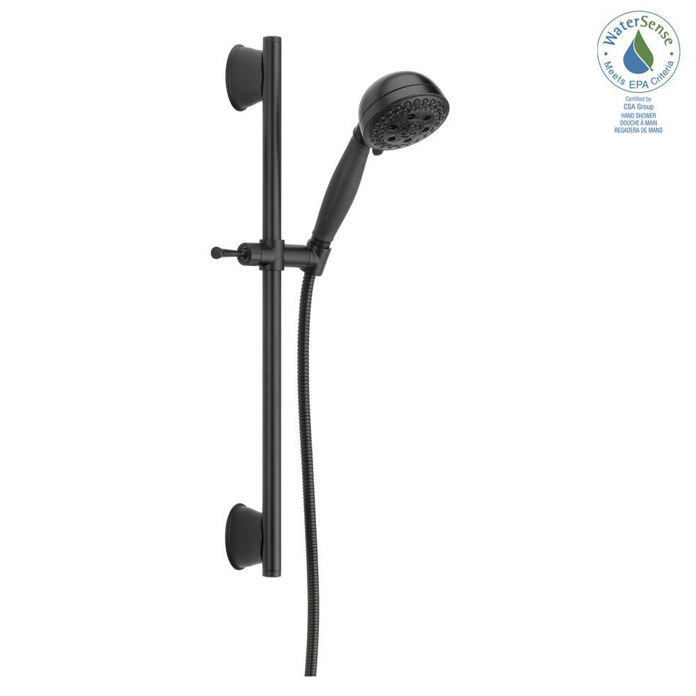 5-Spray Patterns 4.13 in. Wall-Mount Handheld Shower Head with Slide Bar and H2Okinetic Technology in Matte Black - Super Arbor