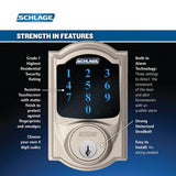 Camelot Satin Nickel Connect Smart Door Lock with Alarm and Accent Door Lever - Super Arbor