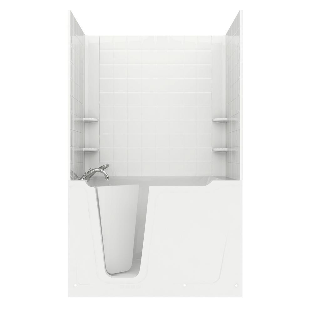 Rampart 3.9 ft. Walk-in Whirlpool and Air Bathtub with 4 in. Tile Easy Up Adhesive Wall Surround in White - Super Arbor