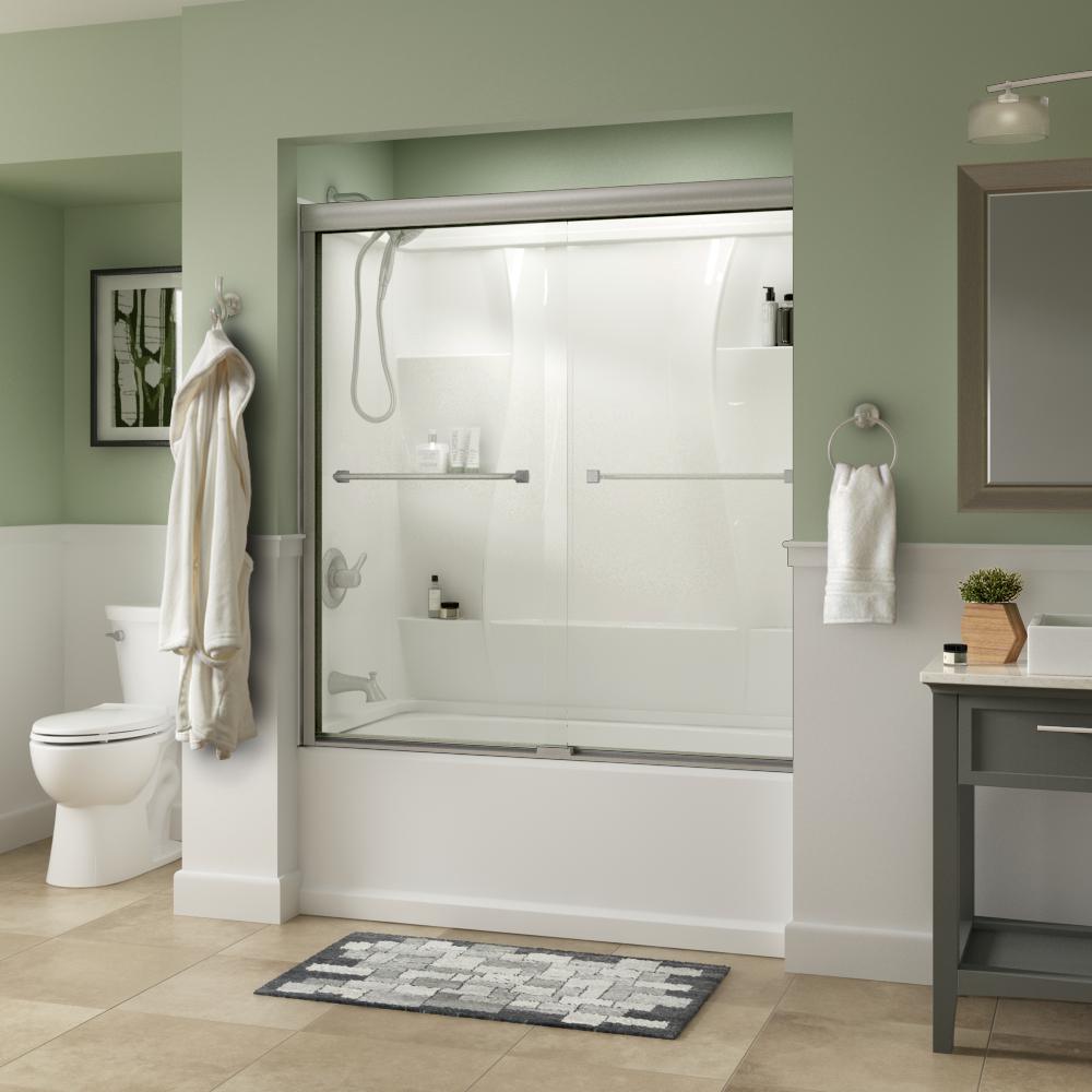 Everly 60 in. x 58-1/8 in. Traditional Semi-Frameless Sliding Bathtub Door in Nickel and 1/4 in. (6mm) Mozaic Glass - Super Arbor