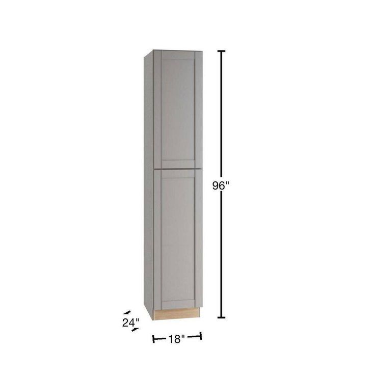 Home Decorators Collection Washington Veiled Gray Plywood Shaker Assembled Utility Pantry Kitchen Cabinet Soft Close 18 in W x 24 in D x 96 in H