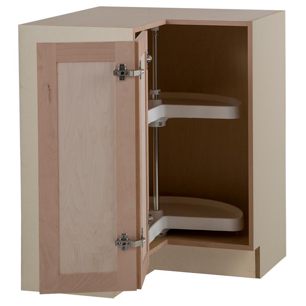 Easthaven Shaker Assembled 27.7 in. x 34.5 in. x 27.7 in. Frameless Lazy Susan Corner Base Cabinet in Unfinished Beech - Super Arbor