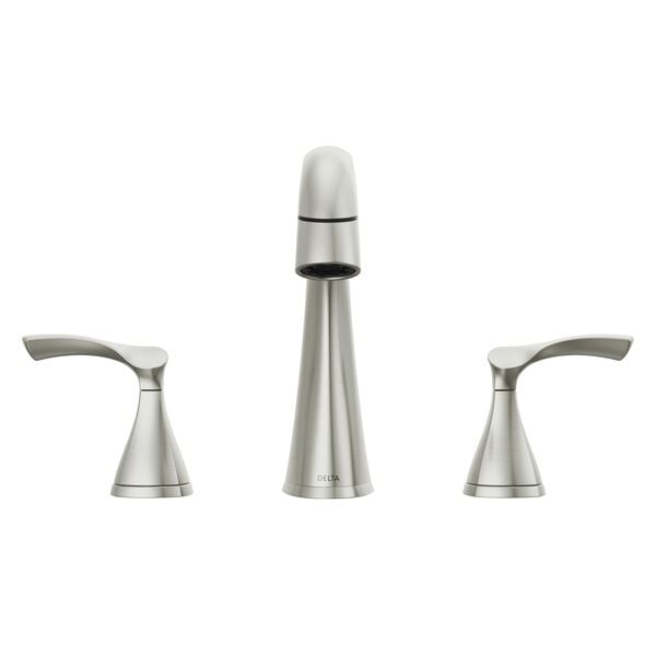 Delta Sandover SpotShield Brushed Nickel 2‑Handle Widespread WaterSense Bathroom Sink Faucet with Drain
