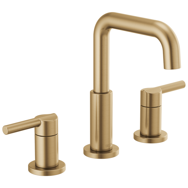 Nicoli J-Spout 8 in. Widespread Double-Handle Bathroom Faucet in Matte Black/Champagne Bronze