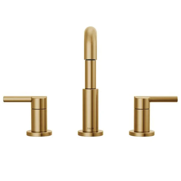 Nicoli J-Spout 8 in. Widespread Double-Handle Bathroom Faucet in Matte Black/Champagne Bronze