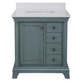 Strousse 37 in. W x 22 in. D Vanity in Distressed Blue Fog with Engineered Stone Top in Ice Diamond with White Sink - Super Arbor