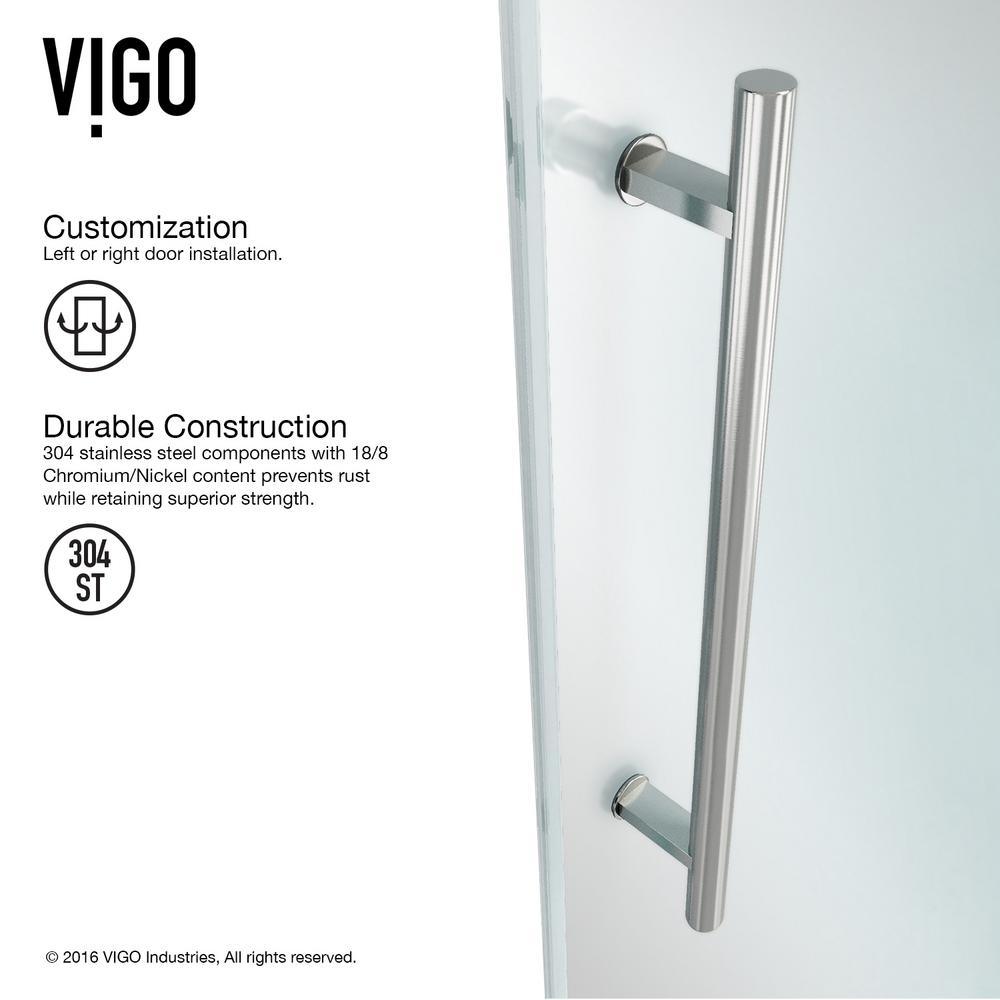 Elan 48 to 52 in. x 74 in. Frameless Sliding Shower Door in Stainless Steel with Clear Glass and Handle - Super Arbor