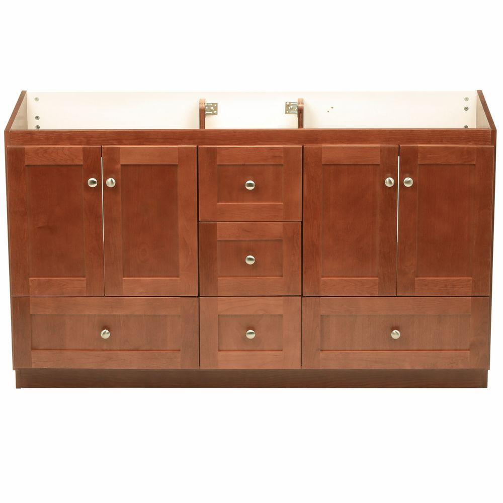 Shaker 60 in. W x 21 in. D x 34.5 in. H Vanity for Double Basins Cabinet Only in Natural Alder - Super Arbor