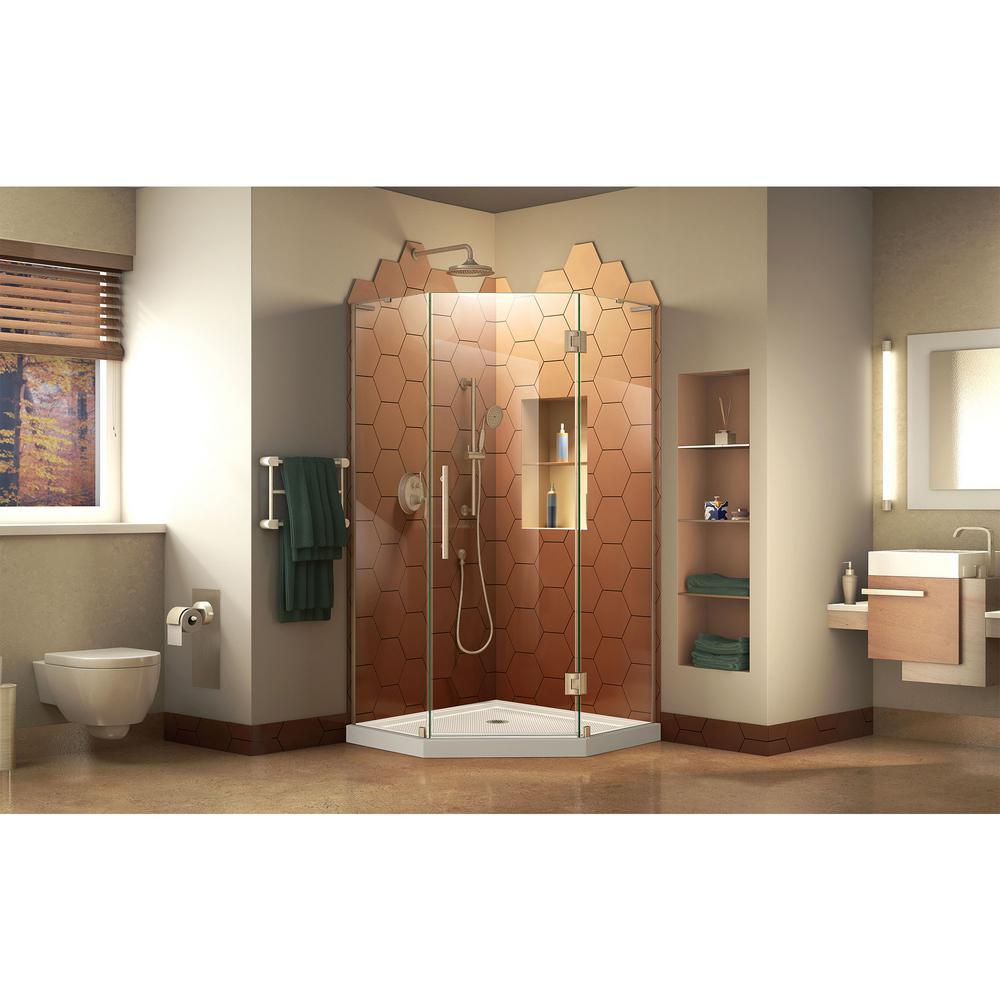 Prism Plus 40 in. x 40 in. x 74.75 in. Semi-Frameless Neo-Angle Hinged Shower Enclosure in Brushed Nickel with Base - Super Arbor