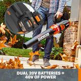 Worx POWER SHARE 40-Volt 430 CFM 90 MPH Leaf Blower with Brushless Motor