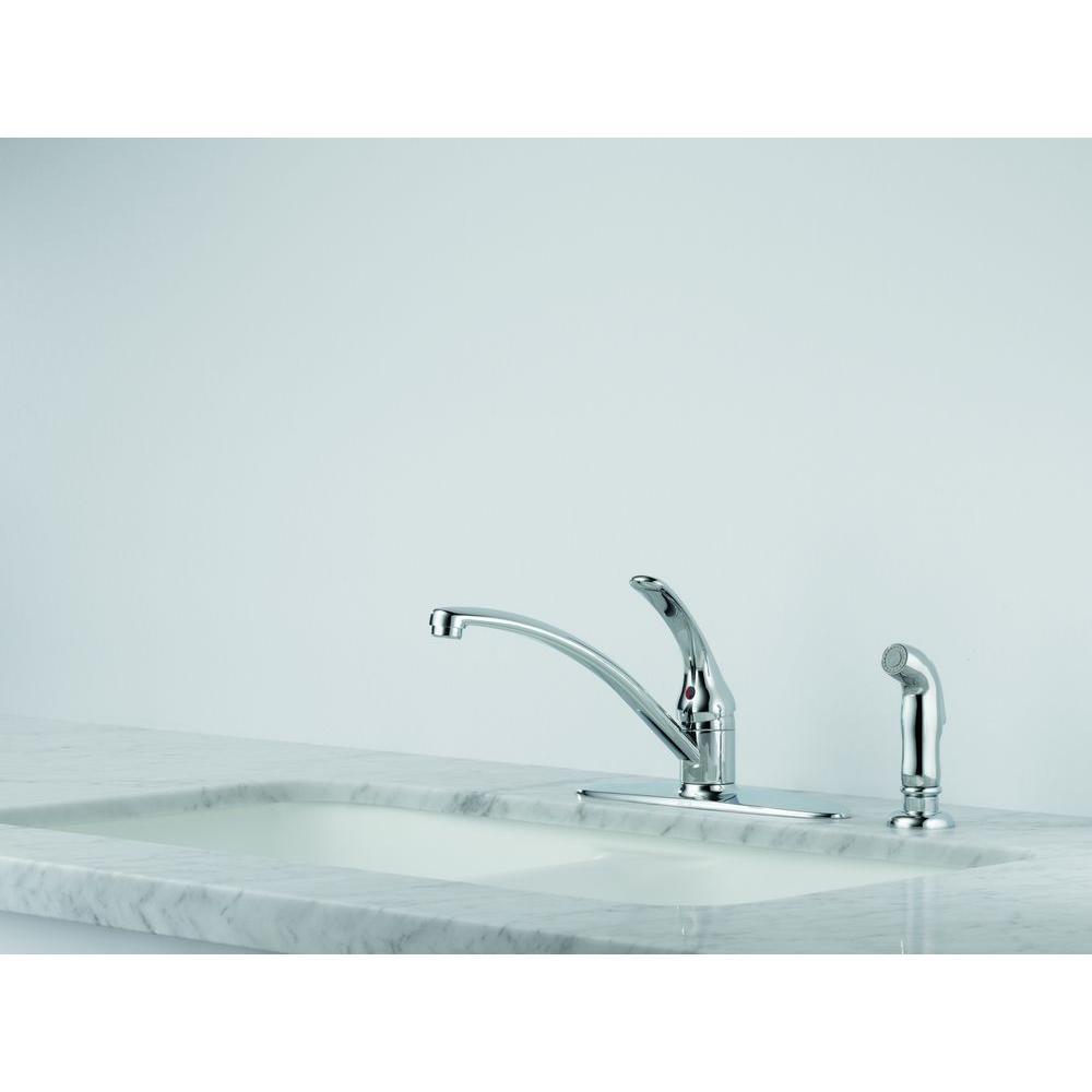 Foundations Single-Handle Standard Kitchen Faucet with Side Sprayer in Chrome - Super Arbor
