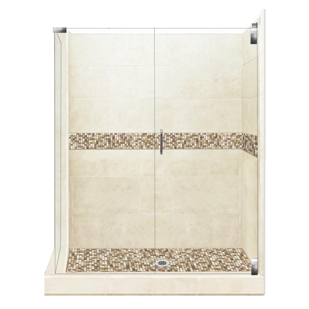 Newport Grand Hinged 42 in. x 48 in. x 80 in. Right-Hand Corner Shower Kit in Wet Cement and Black Pipe Hardware - Super Arbor