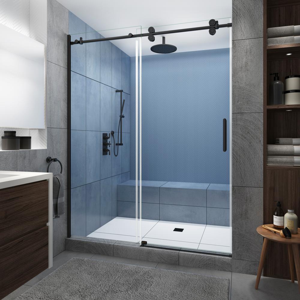 Langham XL 68 - 72 in. x 80 in. Frameless Sliding Shower Door with Ultra-Bright Frosted Glass in Stainless Steel - Super Arbor