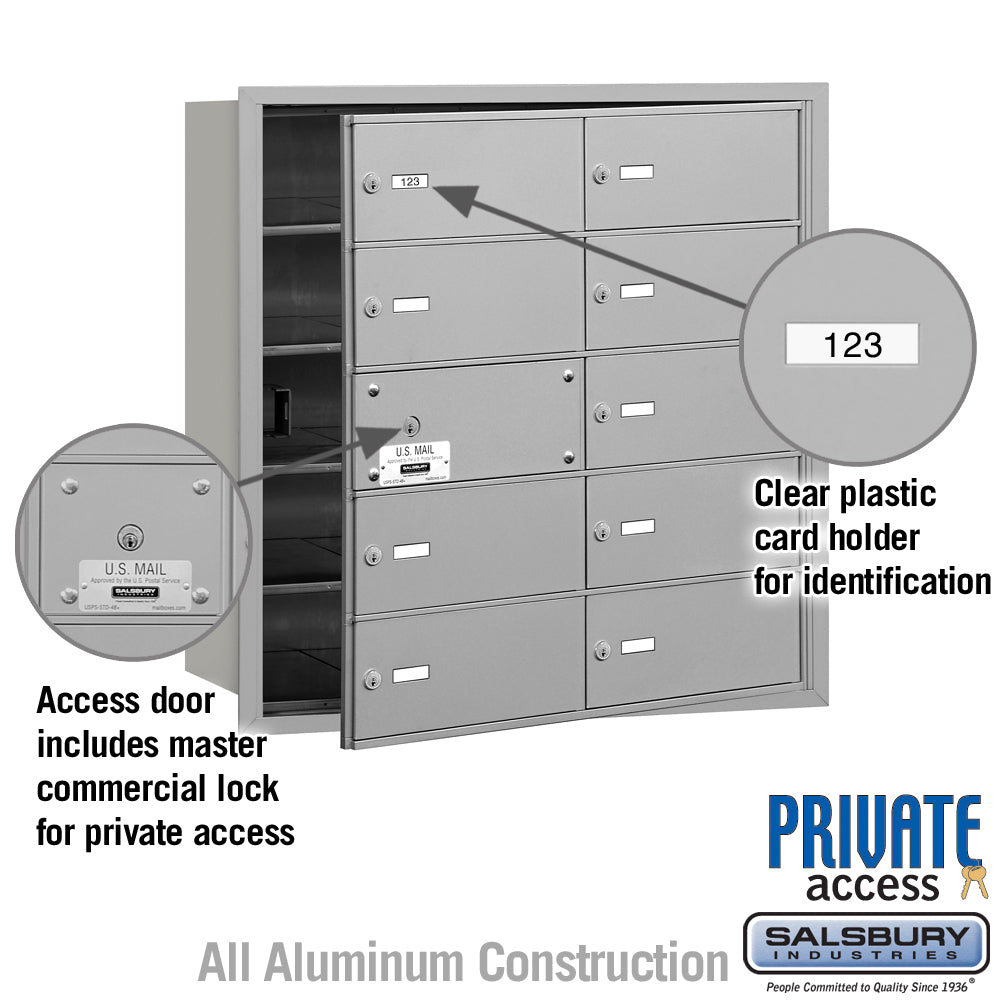 4B+ Horizontal Mailbox with Master Lock - 10 B Doors - Aluminum - Front Loading - Private Access