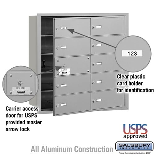 4B+ Horizontal Mailbox with 10 B Doors - Rear Loading - USPS Approved