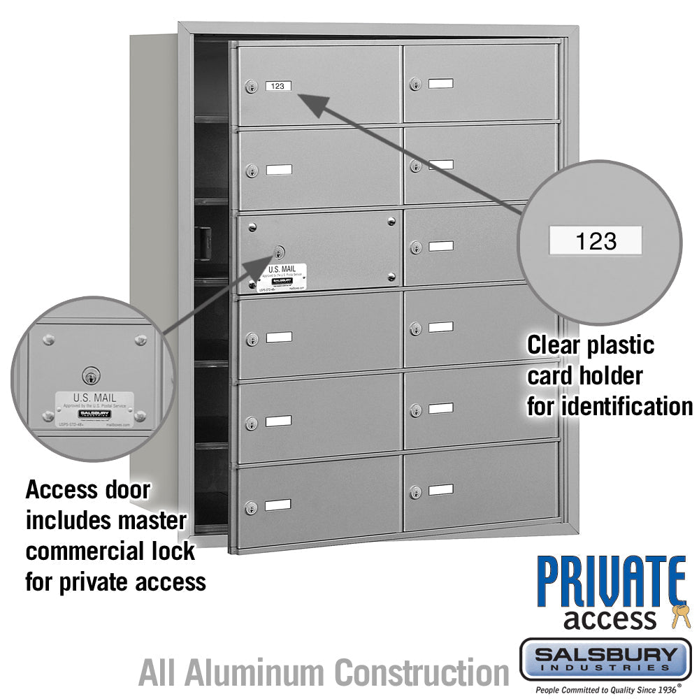 4B+ Horizontal Mailbox with 14 B Doors and Master Lock - Aluminum - Front Loading - Private Access
