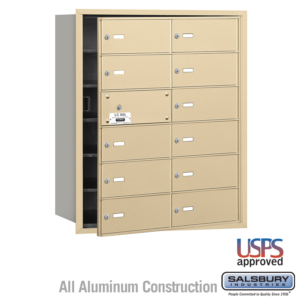 4B+ Horizontal Mailbox with 12 B Doors - Rear Loading - Sandstone