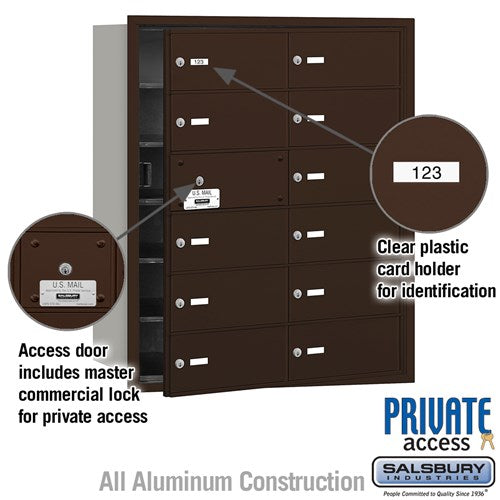 4B+ Horizontal Mailbox with 12 B Doors - Bronze - Rear Loading - Private Access