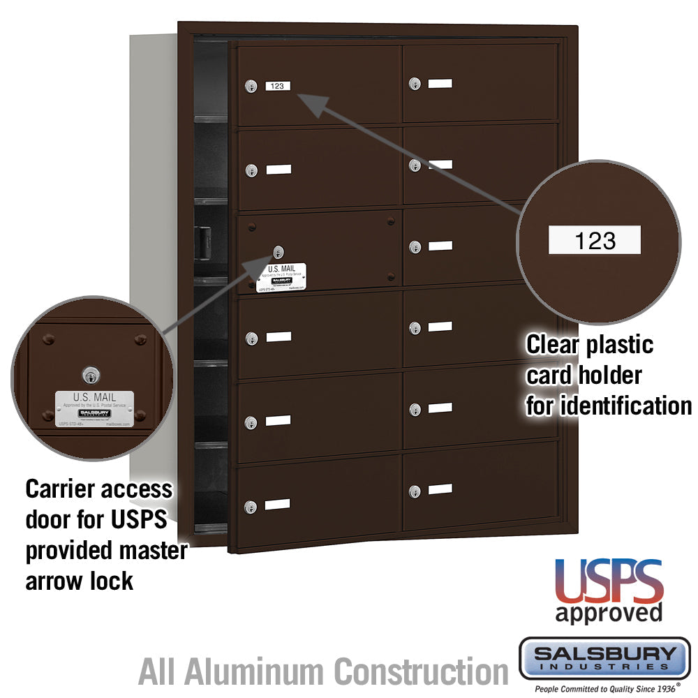 Bronze Rear Loading Horizontal Mailbox with 12 B Doors