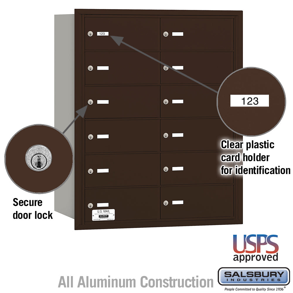 Bronze Rear Loading Horizontal Mailbox with 12 B Doors