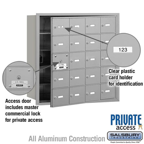 4B+ Horizontal Mailbox with Master Lock - 20 Doors - Aluminum - Front Loading - Private Access