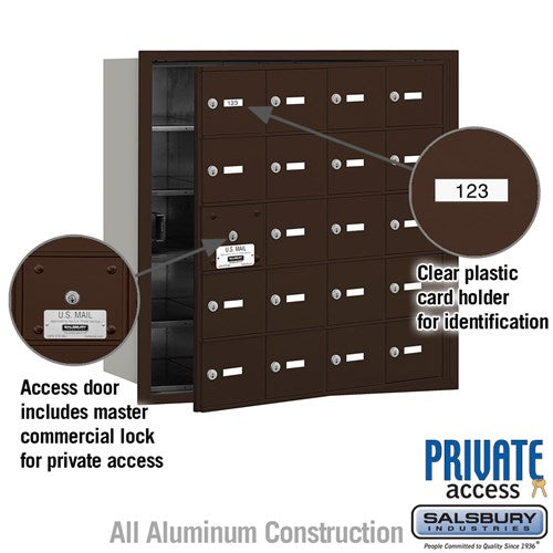 4B+ Horizontal Mailbox with Master Lock - 20 Doors - Aluminum - Front Loading - Private Access