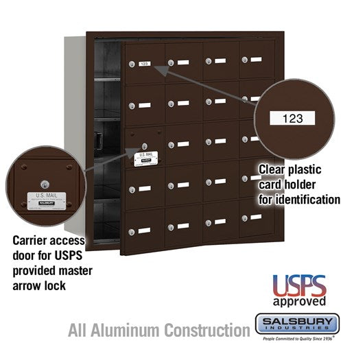 4B+ Horizontal Mailbox with 20 Doors - Bronze - Front Loading - USPS Approved