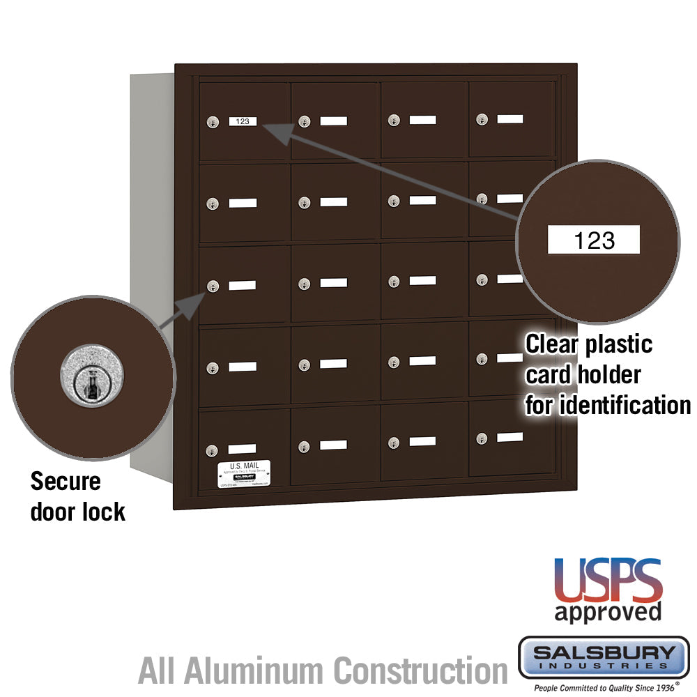 Bronze Rear Loading Mailbox with 20 Doors - USPS Approved