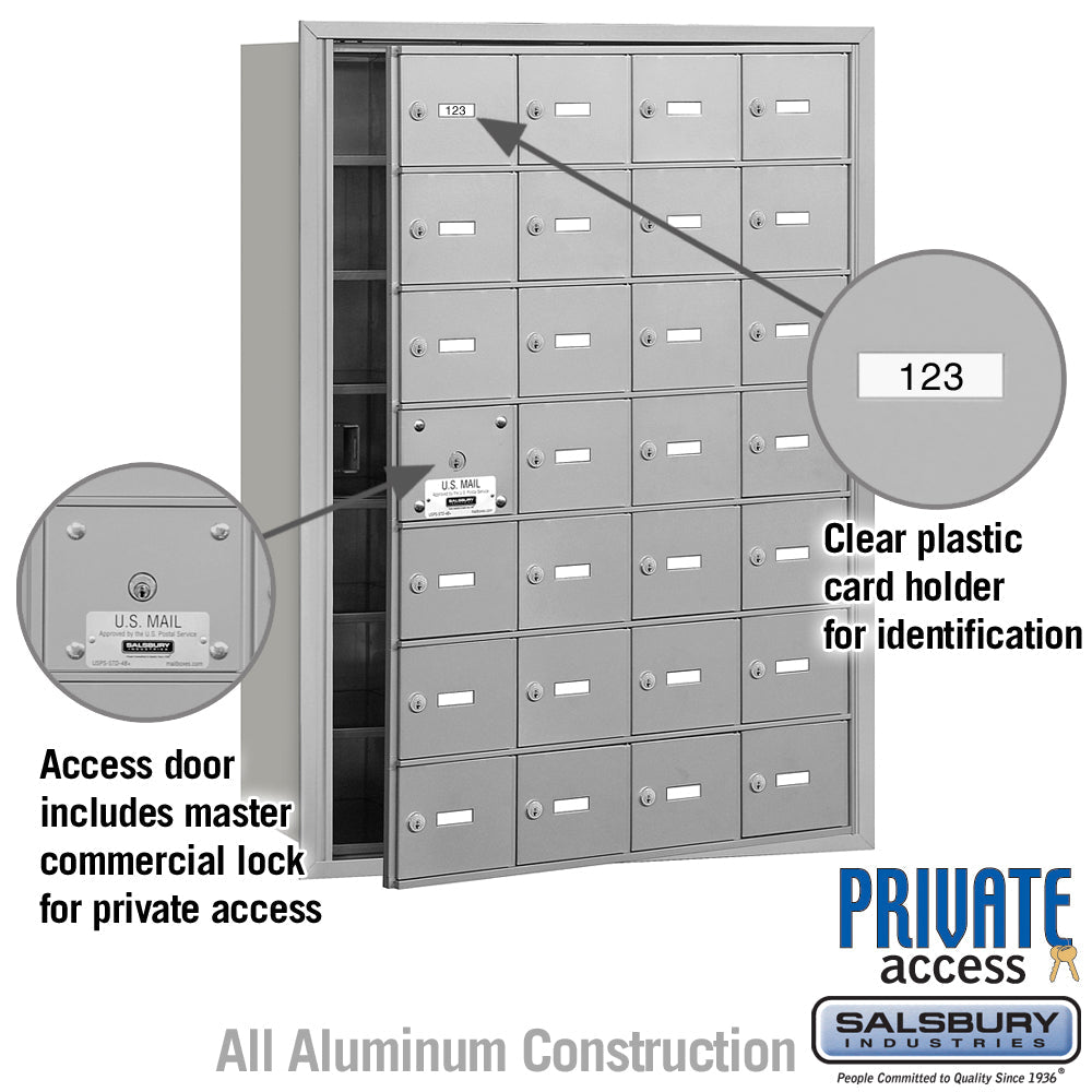 4B+ Horizontal Mailbox with 28 A Doors, Aluminum, Front Loading, Private Access