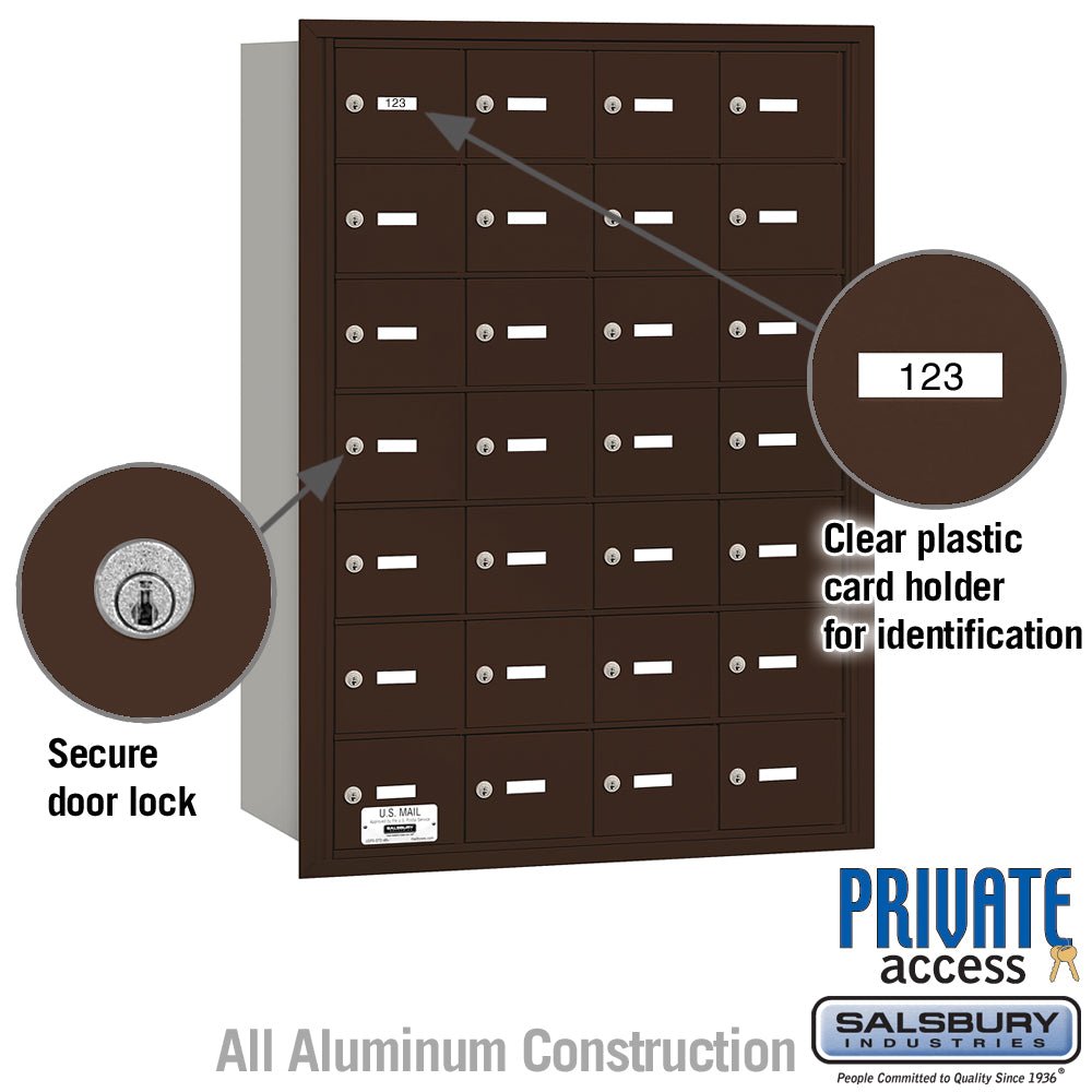 4B+ Horizontal Mailbox with 28 A Doors - Bronze - Rear Loading - Private Access