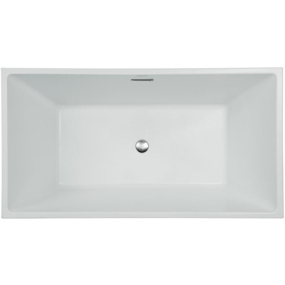 67 in. Acrylic Center Drain Rectangle Flat Bottom Freestanding Bathtub in White - Super Arbor