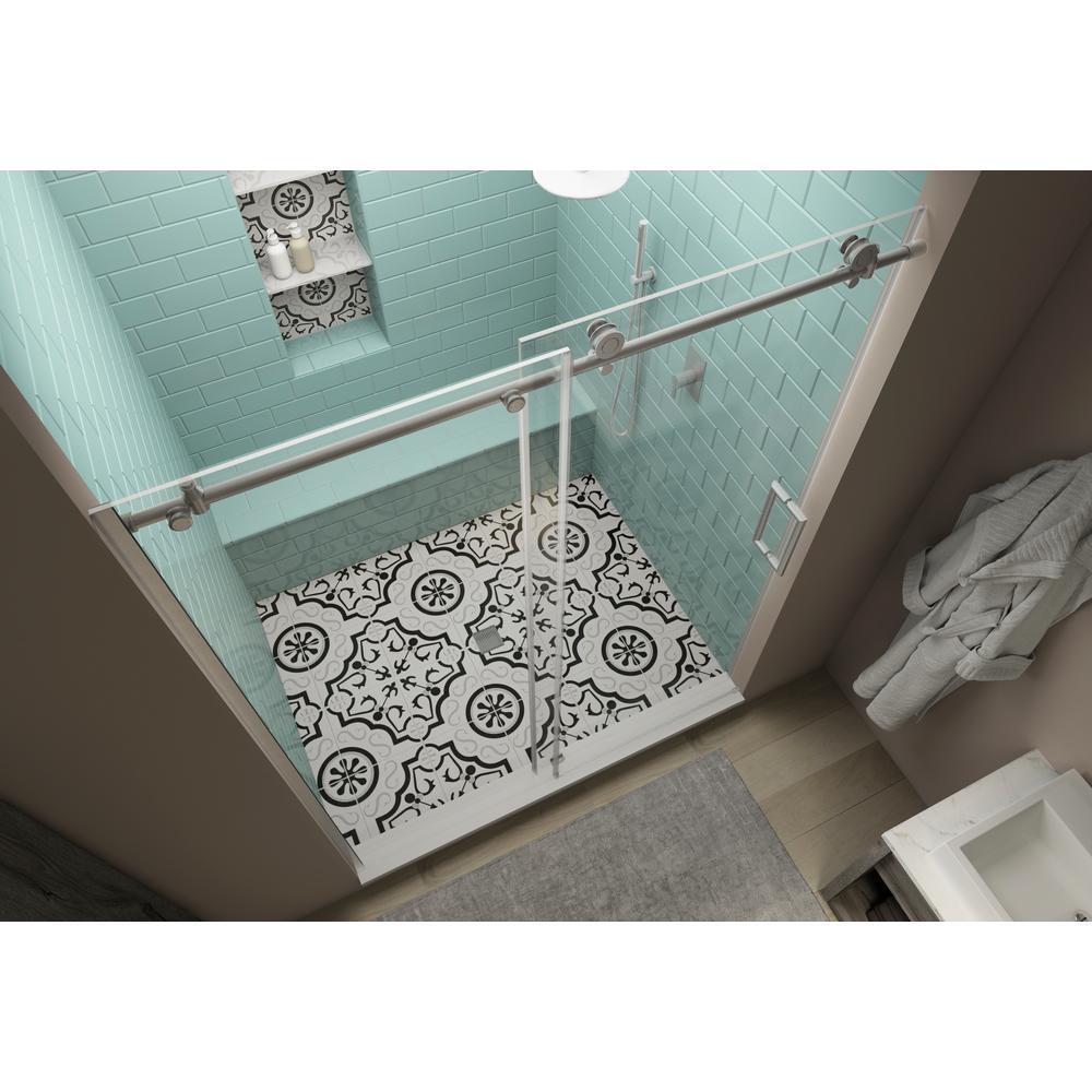 Coraline XL 56 - 60 in. x 80 in. Frameless Sliding Shower Door with StarCast Clear Glass in Stainless Steel Right Hand - Super Arbor