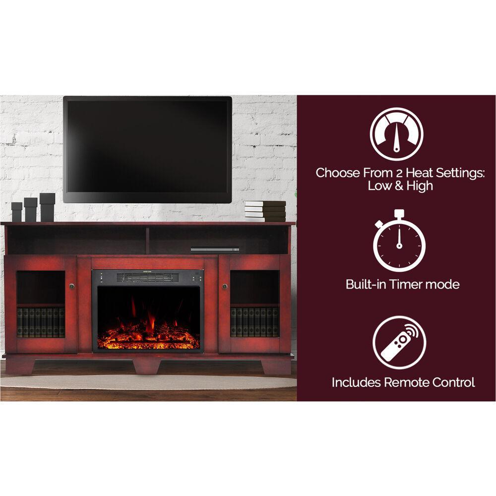 Savona 59 in. Electric Fireplace Heater TV Stand in Cherry with Enhanced Log Display and Remote - Super Arbor