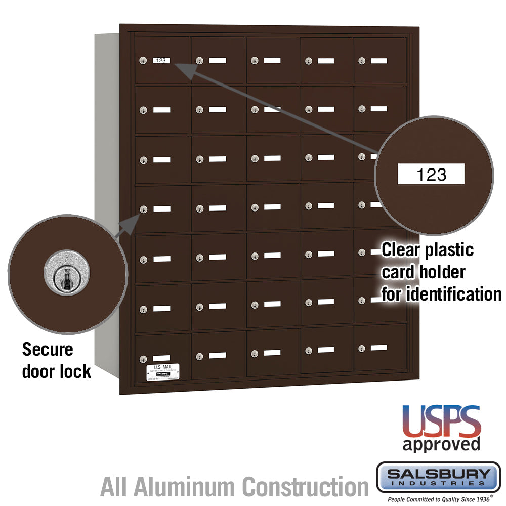 4B+ Horizontal Mailbox with 35 Doors - Bronze Rear Loading USPS Access