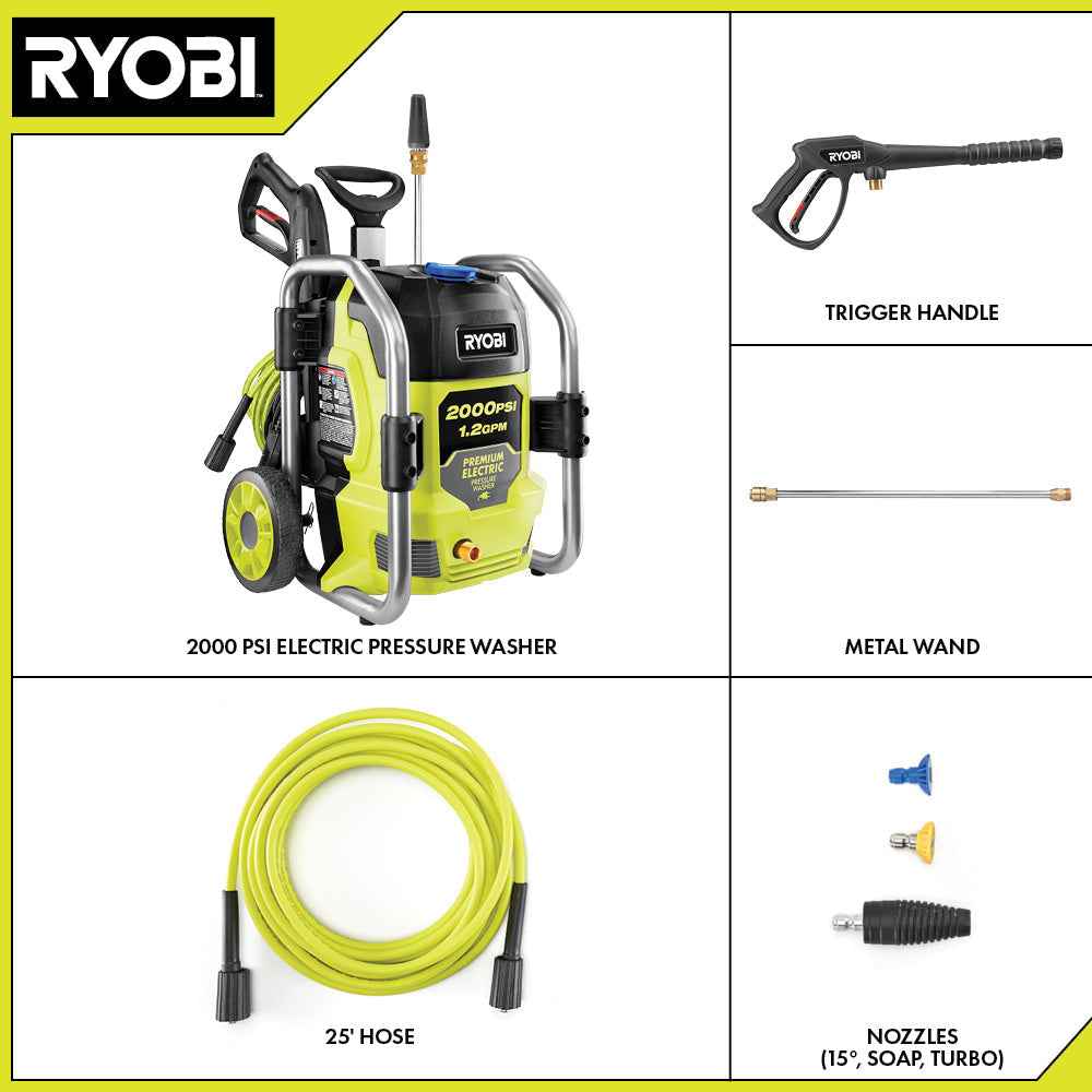 RYOBI 2,000 PSI 1.2 GPM Cold Water Electric Pressure Washer with 12 in. Surface Cleaner