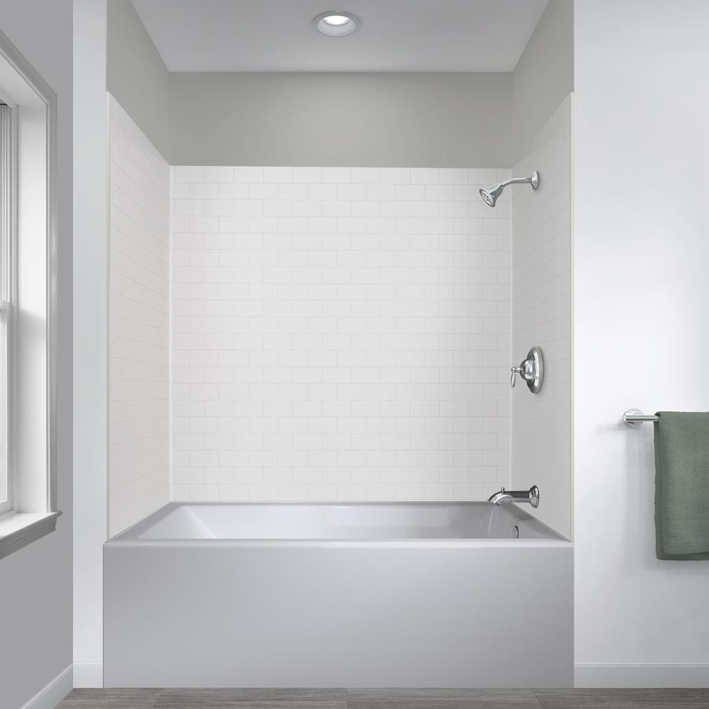 Jetcoat 32 in. x 60 in. x 78 in. 5-Piece Easy-up Adhesive Alcove Shower Surround in White Subway - Super Arbor