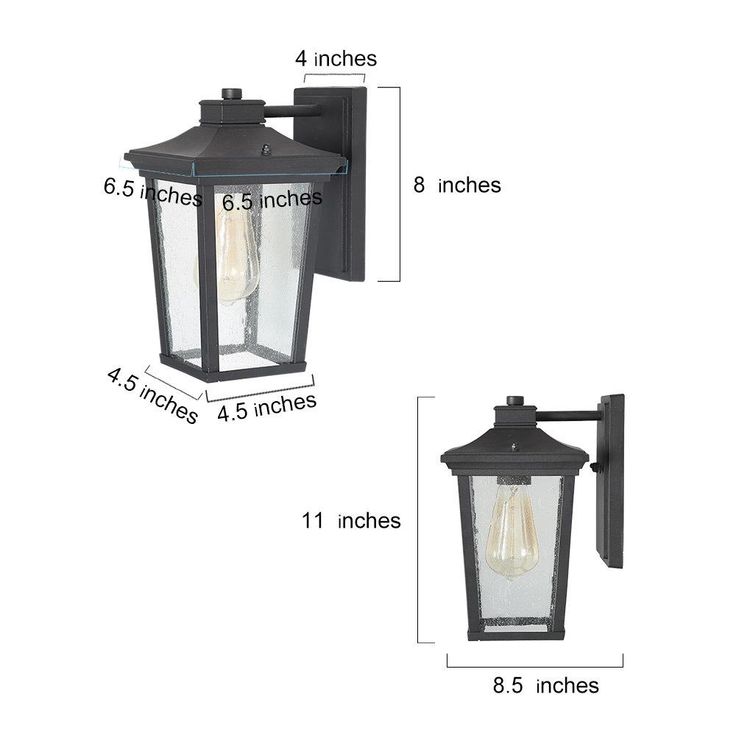 1-Light Black 11 in. H Square Patio LED Decorative Outdoor Metal Caged Wall Lantern Seeded Glass Sconce