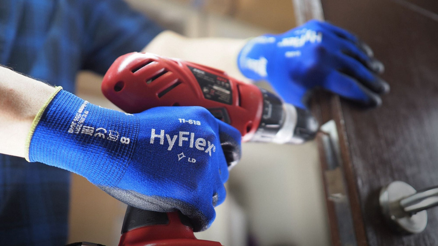 HYFLEX HyFlex 11-618 Coated Gloves, Large, Blue Nylon with Polyurethane Palm