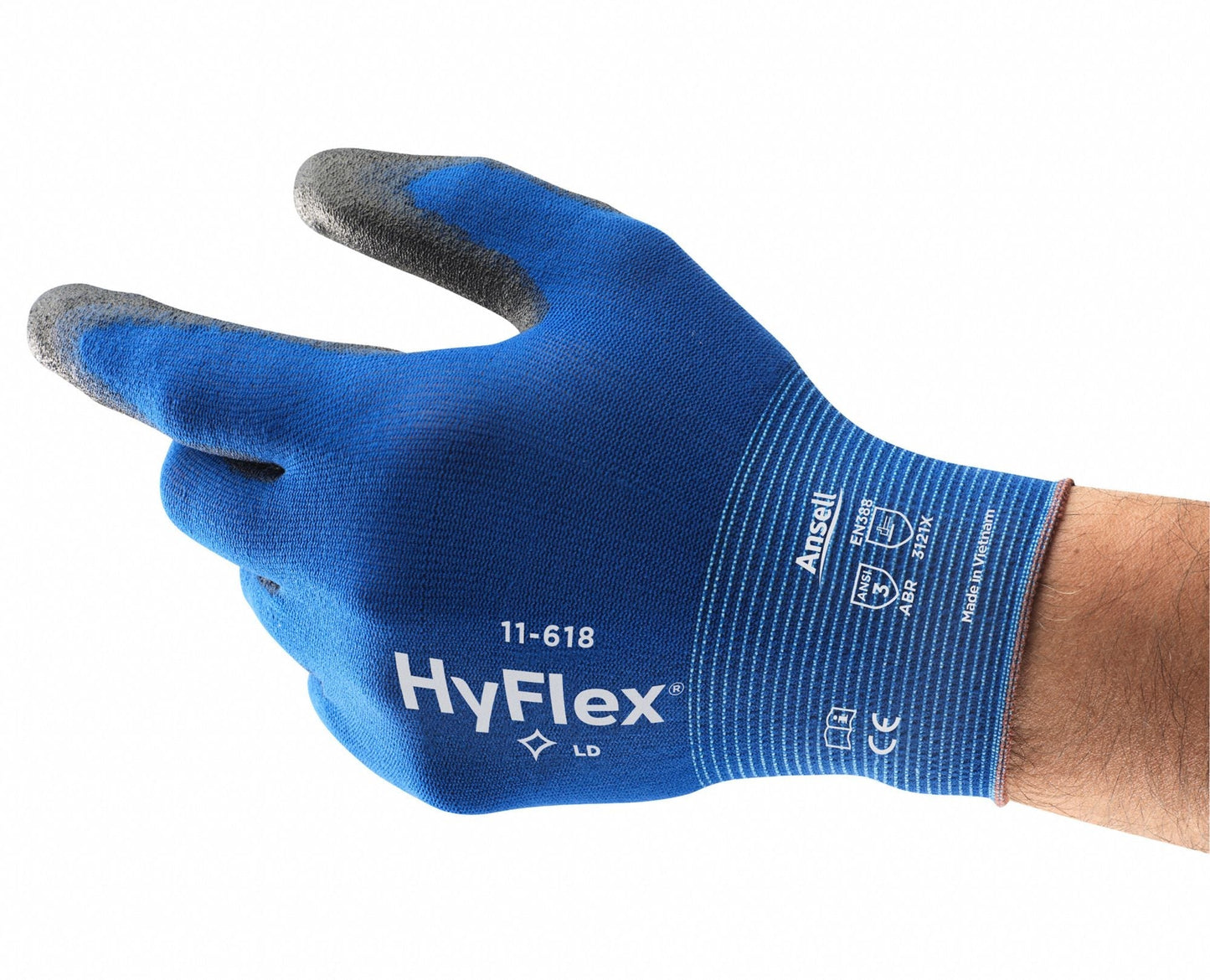 HYFLEX 11-618 Polyurethane Coated Gloves, Size S - Blue