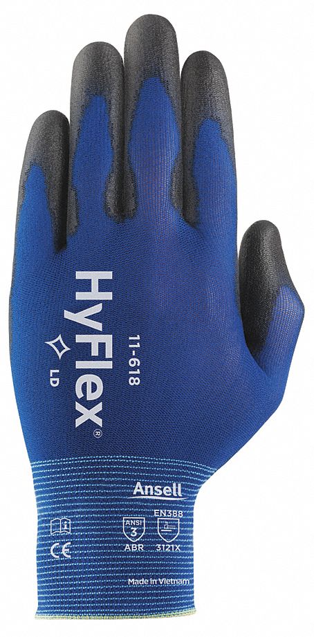 HYFLEX 11-618 Polyurethane Palm Dipped Safety Gloves, Medium (Size 8)