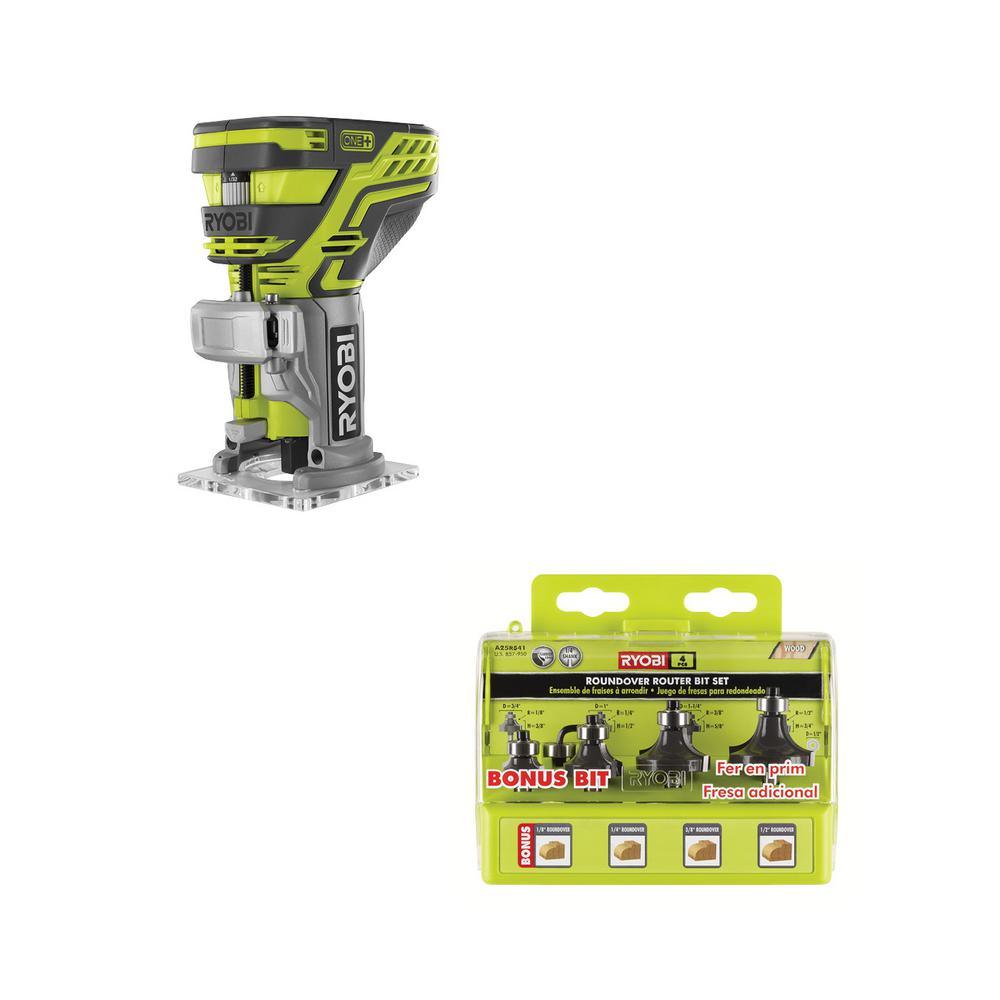 18-Volt ONE+ Cordless Fixed Base Trim Router with Roundover Router Bit Set (4-Piece) - Super Arbor