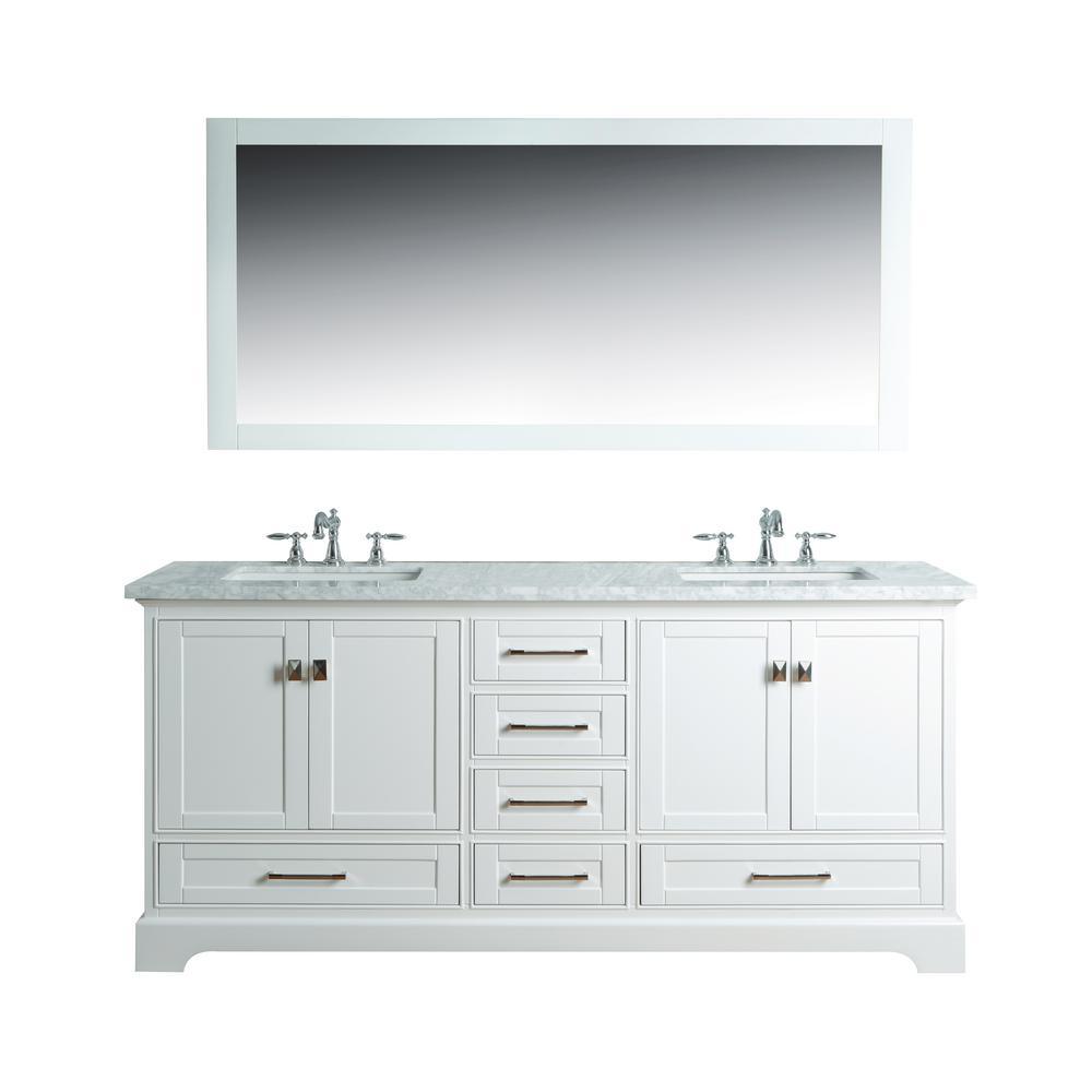 Newport 60 in. W x 22 in. D Vanity in White with Marble Vanity Top in Carrara White and Mirror - Super Arbor