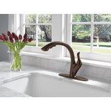 Delta Linden Venetian Bronze 1-Handle Deck-Mount Pull-Out Handle Kitchen Faucet (Deck Plate Included)