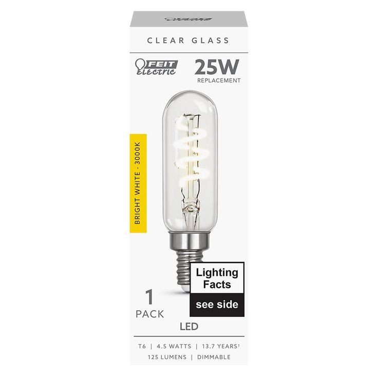 Feit Electric 25-Watt Equivalent T6 Candelabra Dimmable LED Clear Glass Vintage Light Bulb with Spiral Filament Bright White (4-Pack)